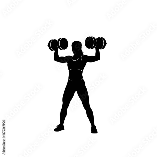  Black Silhouette Icon A strong woman lifting dumbbells above her head in a shoulder press