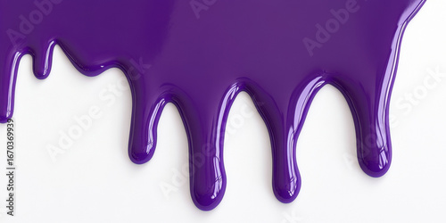 Vibrant purple liquid dripping on white background