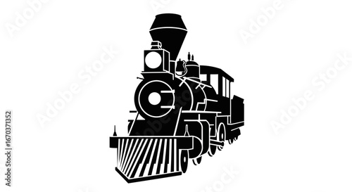 Black Silhouette Icon A vintage steam engine with visible cowcatcher and large round front light