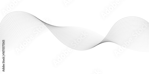 Black and white vector waves on white background. Editable stroke.