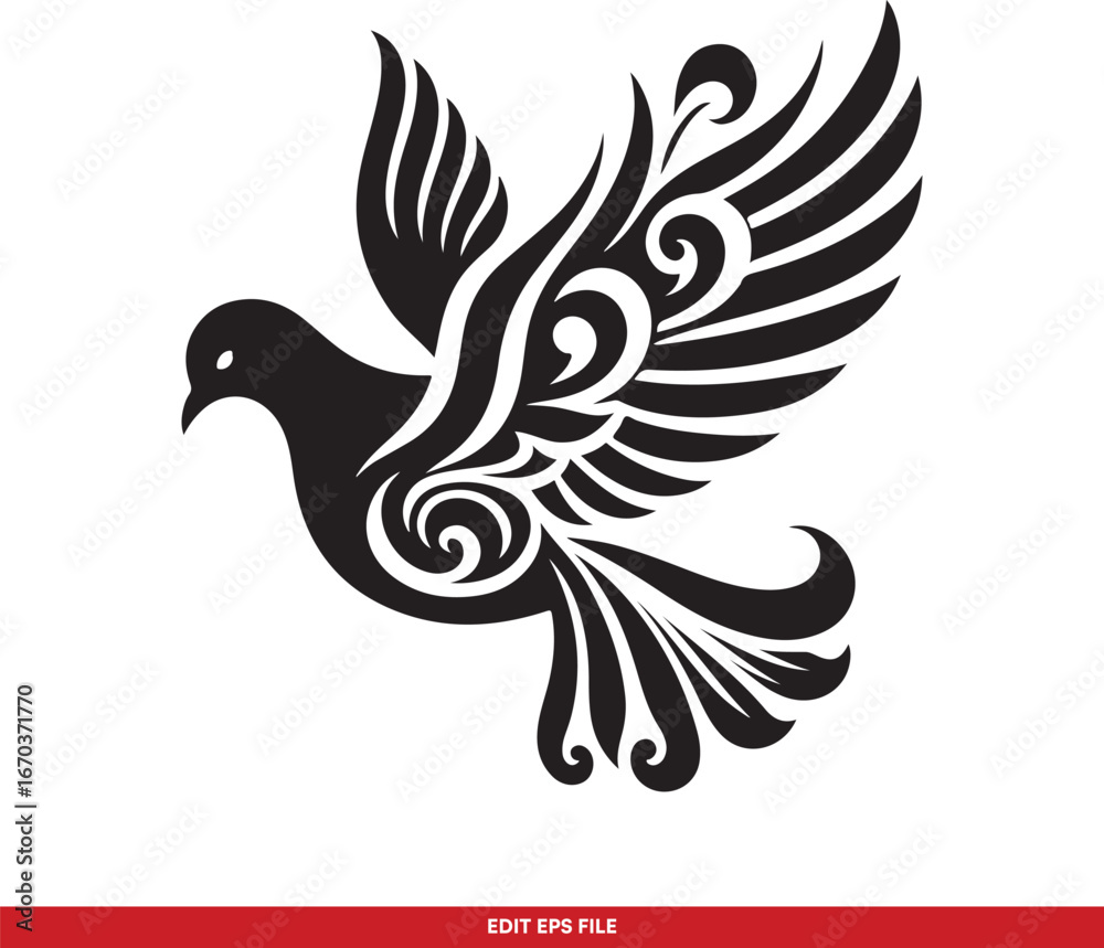 Obraz premium Stylized Flying Dove Vector Illustration