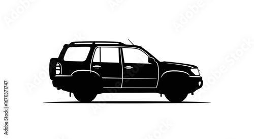 Black Silhouette Icon An SUV in side view with raised body and roof rails