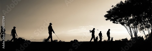 Golfers Silhouette Sunset - Team Sport and Scenic View