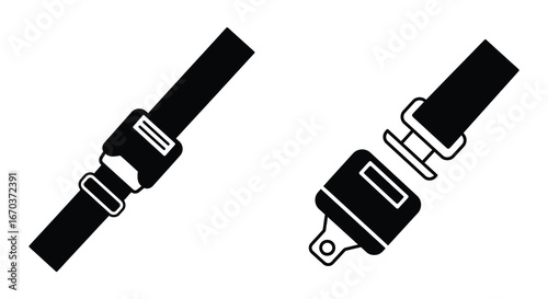 Black and white illustration of two car seat belts in different views