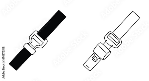 Two simple seatbelts one filled and one outlined in black and white
