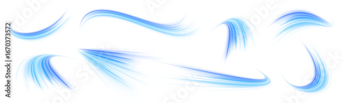 A swirling blue wind stream isolated on transparent background. The curved airflow element represents fresh air movement or AC direction. Ideal for ventilation or cooling visuals. PNG