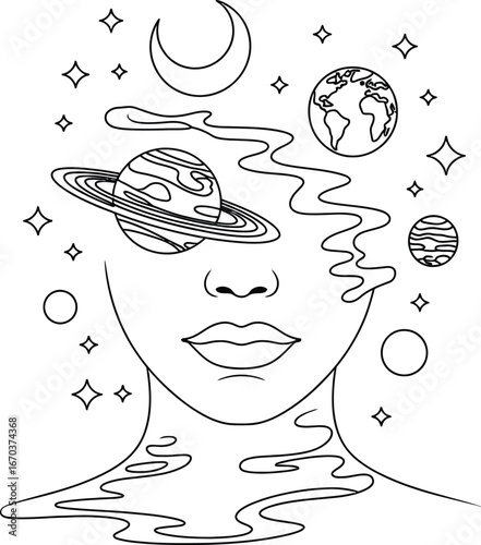 Cosmic Mind - Planets and Stars within a Silhouette