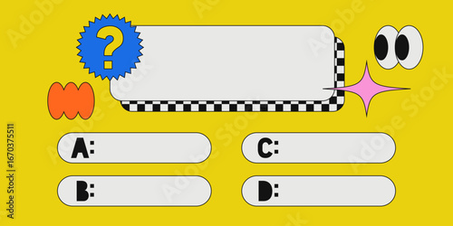 Template question and answers in pop art style vector template for quiz game. Social media concept. Vector illustration