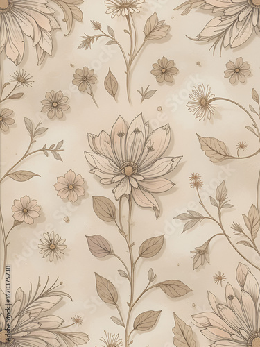 Beige Minimalist Floral Pattern: Cynical Flower Flat Lay Stock Photo