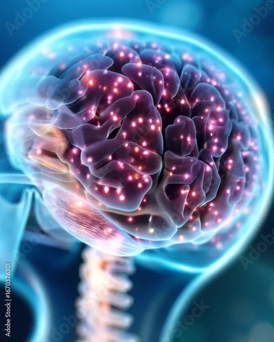 Detailed Illustration of Human Skull and Brain with Nerve Connections