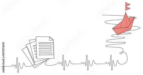 One continuous line vector image of a folder. Travel documents at sea. Vector icon of securities storage. Vector illustration, continuous line drawing document paper, Travel File Verification