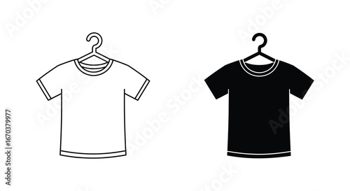 Two t shirts hanging on hangers in black and white colors