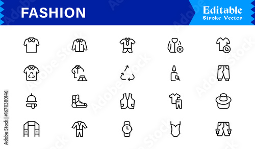 Elegant Fashion line icon set with modern minimal design, professional vector style, unique outline collection for contemporary apparel, style, and trend concepts, premium quality graphics
