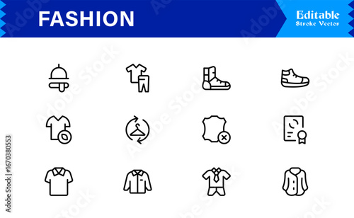 Elegant Fashion line icon set with modern minimal design, professional vector style, unique outline collection for contemporary apparel, style, and trend concepts, premium quality graphics