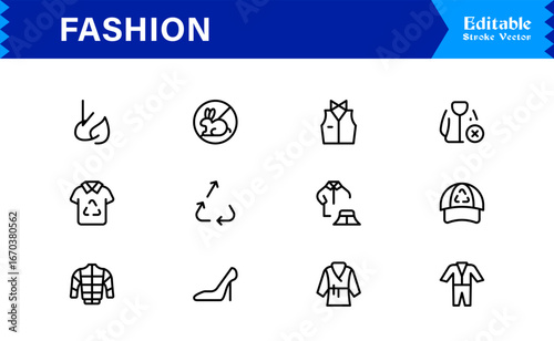 Elegant Fashion line icon set with modern minimal design, professional vector style, unique outline collection for contemporary apparel, style, and trend concepts, premium quality graphics
