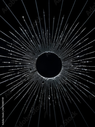 bullet hole on glass black background for overlay, transparent window