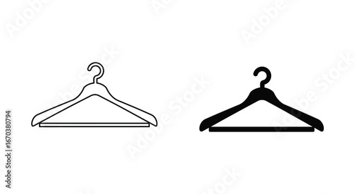 Simple black and white illustration of two clothing hangers side by side