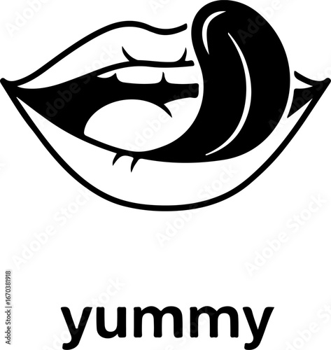 Yummy Text with Open Lips Licking | Bold Graphic for Food, Beverage, and Lifestyle Branding