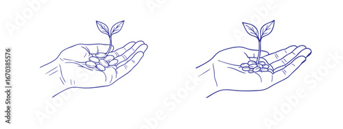 Seeds of Growth line icon or line art and editable stock vector illustration 