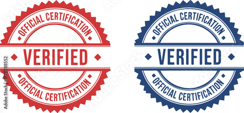 Verified Official Certification Stamps in Red and Blue | Quality Assurance Seals for Documents, Websites and Marketing