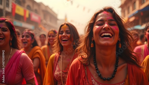 Colorful Holi Festival Celebration with Happy People and Vibrant Powder