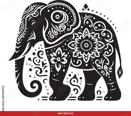 Ornate Indian Elephant with Mandala Patterns