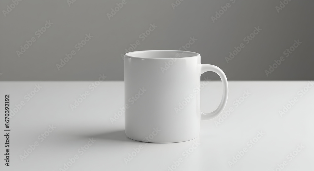 Obraz premium White Ceramic Mug on White Surface Against Neutral Backdrop