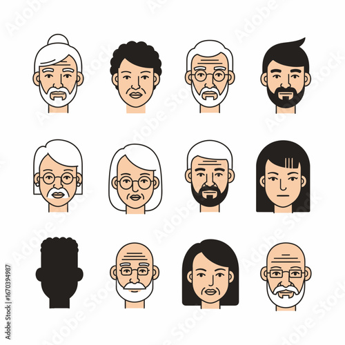 Collection of diverse stylized human faces in a grid.