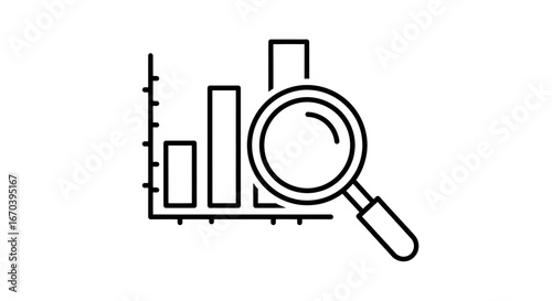 Analyze business growth trends with a professional bar chart and magnifying glass, perfect for financial reports and data analysis presentations, originally a vector graphic