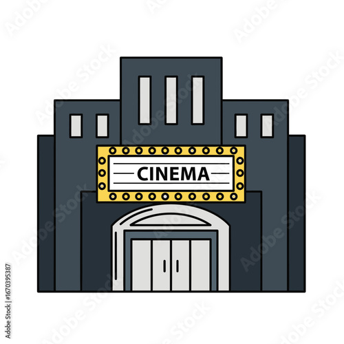 A stylized icon of a cinema building with a marquee.