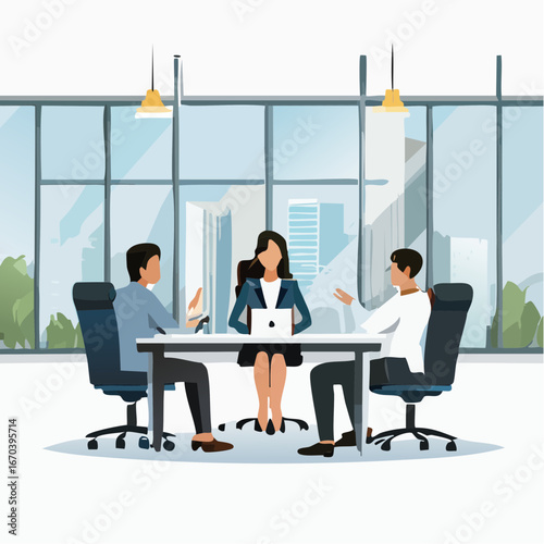 握手と会議で進むビジネスチーム — 企業向けコーポレートイラスト（Web・LinkedIn・プレゼン・ブローシャー用）