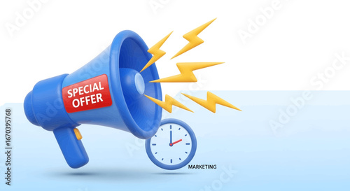 Announcing a vibrant special offer with a dynamic megaphone, a limited time deal, so act fast and don't miss the opportunity for a fantastic promotion that ends soon