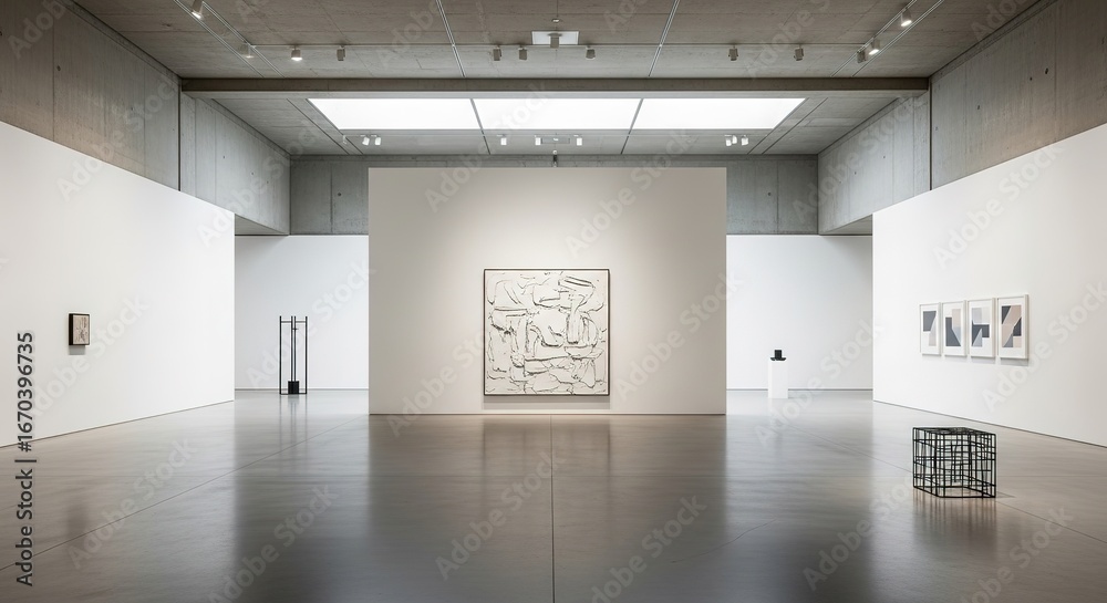 Obraz premium Modern Art Gallery Interior with Abstract Painting and Minimalis