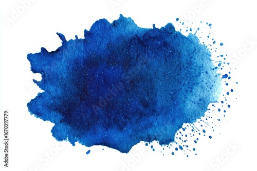 Dark Blue Watercolor Blob on White Background. Abstract Hand-Drawn Watercolor Sea Theme. Painted Design Element for Banner and Print