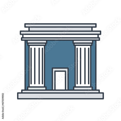 Classical building facade with columns and entryway.