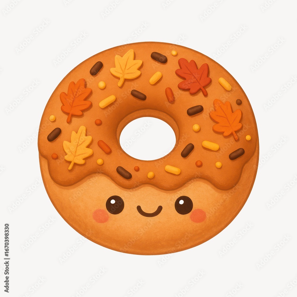 Fototapeta premium Cute autumn-themed donut illustration.