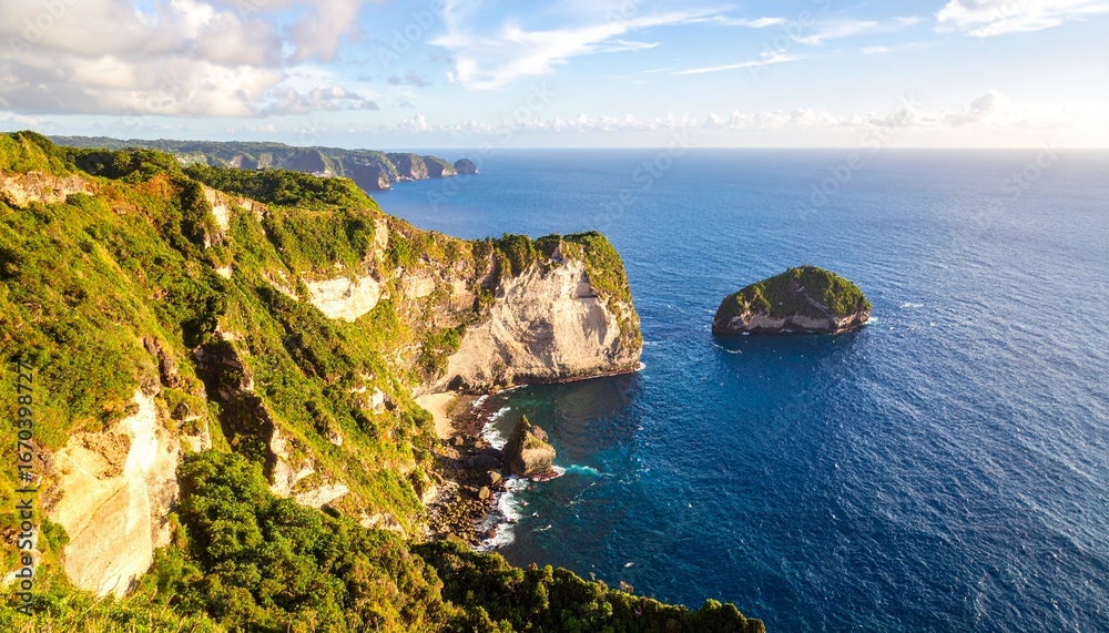 Naklejka premium Beach View Beach with cliffs filled with green plants