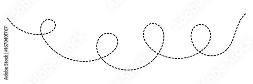 Curved wavy dotted line isolated. Abstract black lines wave curve motion. Long squiggle dashed line. Decorative Swirl Dotted Line Divide. 