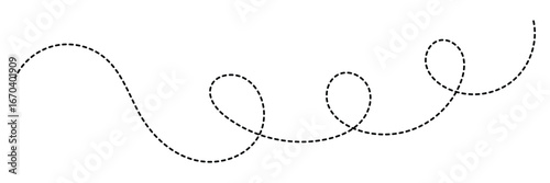 Curved wavy dotted line isolated. Abstract black lines wave curve motion. Long squiggle dashed line. Decorative Swirl Dotted Line Divide. 
