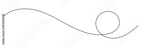 Curved wavy dotted line isolated. Abstract black lines wave curve motion. Long squiggle dashed line. Decorative Swirl Dotted Line Divide. 