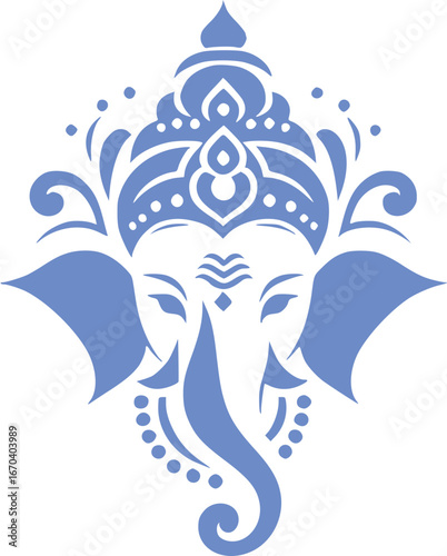 Lord Ganesh face vector illustration drawing icon for ganesh Chaturthi, Indian wedding invite, griha pravesh.
