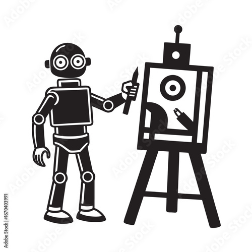 Robot Painting Creative Artwork Technology Silhouette Vector