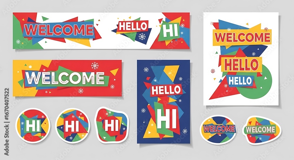 Naklejka premium Set of colorful greeting banners and stickers