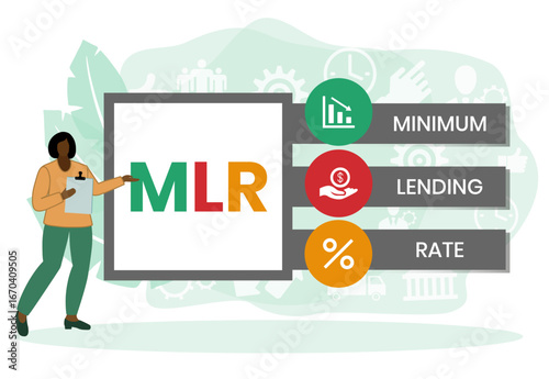 MLR, Minimum Lending Rate acronym. Concept with keywords, people and icons. Flat vector illustration. Isolated on white background.