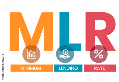 MLR, Minimum Lending Rate acronym. Concept with keywords, people and icons. Flat vector illustration. Isolated on white background.