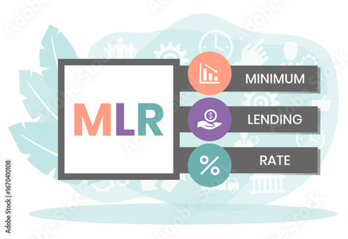 MLR, Minimum Lending Rate acronym. Concept with keywords, people and icons. Flat vector illustration. Isolated on white background.