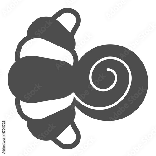 Puff croissant solid icon, desert sweets concept. Vector graphics. Sweet bun with poppy seeds sign on white background, glyph style icon for mobile or web design.