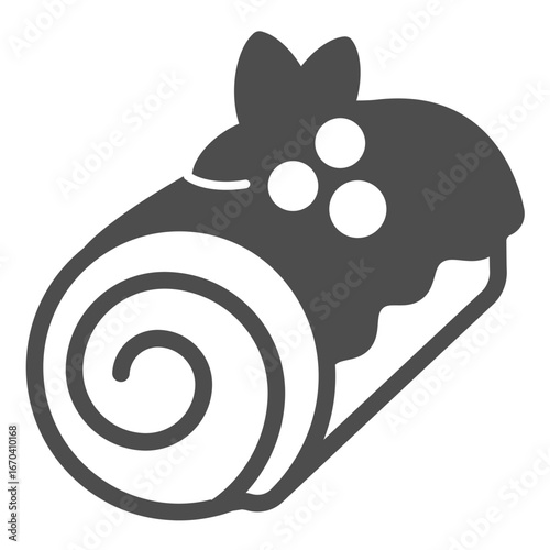 Roll bun solid icon, desert sweets concept. Vector graphics. Fresh bun with poppy seeds in glaze and berries sign on white background, glyph style icon for mobile or web design.
