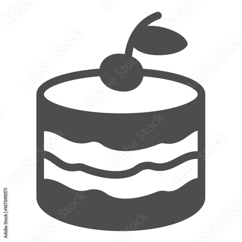 Puff cream cake solid icon, desert sweets concept. Vector graphics. Delicious cake with cherry sign on white background, glyph style icon for mobile or web design.