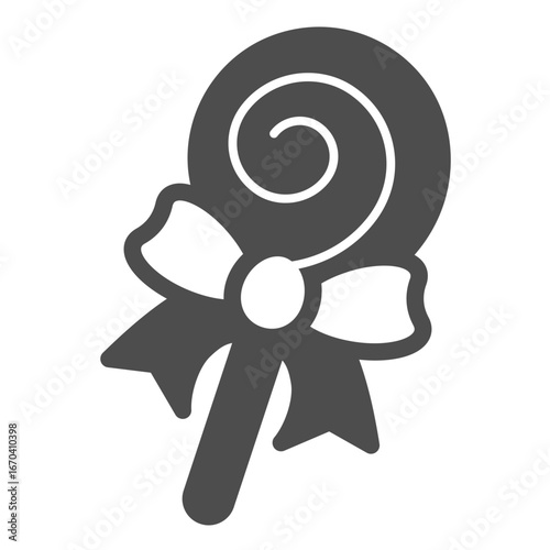 Lollipop candy with shape of twirl and bow solid icon, desert sweets concept. Vector graphics. Candy sign on white background, glyph style icon for mobile or web design.